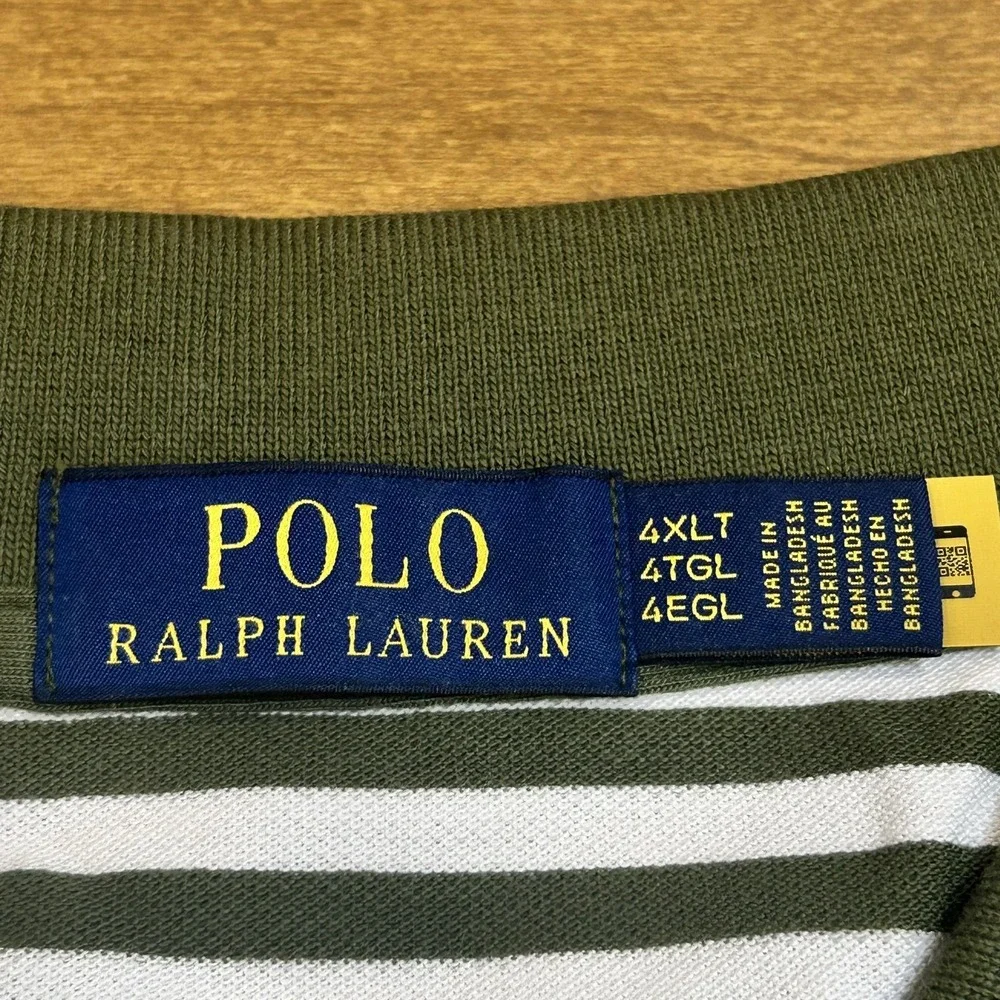 Polo Ralph Lauren Polo Shirt Mens 4XLT Green White Striped Classic Fit NWT